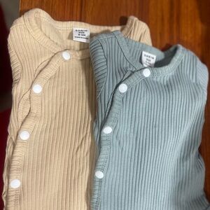 Tan and Blue Knitted One Piece Footies